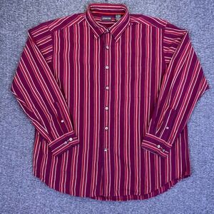 St Johns Bay Shirt Mens XL Striped Button Up Burgundy Preppy Casual Retro Y2K